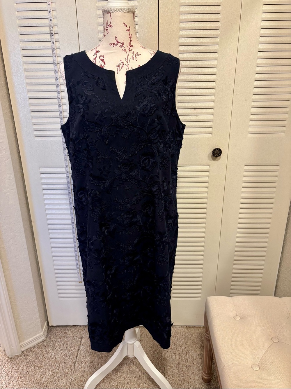 Talbots Navy Sleeveless Embroidered Dress